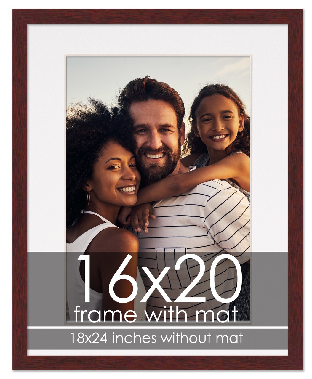 Brown Frame Wood Grain with White Photo Mat, UV Acrylic Front, Foam Board Backing, 60 Sizes Available